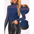 thumbnail image 2 of DARING DIVA Women's Sheer Panel with Side Shirring Mesh Top S Dark Blue, 2 of 6