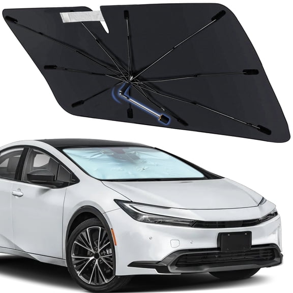 Windshield Sun Shade Umbrella for Toyota Prius 2023-2024, Foldable Car Sunshade for Front Window with 360° Rotating Shaft, Custom-Fit Parasol Para Carro for UV Blocking & Heat Reduction