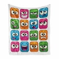 thumbnail image 1 of Funny Soft Flannel Fleece Throw Blanket, Digital Square Cartoon Style Children Smiling Face Expression Monster Comic Avatar, Cozy Plush for Indoor and Outdoor Use, 60" x 80", Multicolor, by Ambesonne, 1 of 6