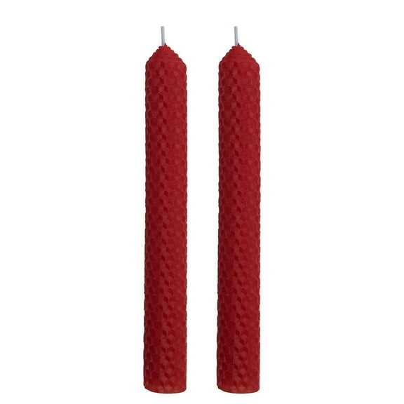 2 Set 100% Pure Natural Handmade Beeswax Honeycomb Hand Rolled Unscented Tapers Candles (1" x 8") Red