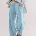 thumbnail image 6 of USNSM Women's Linen Lantern Pants Summer Trendy Casual Wide Leg Ankle Pants Elastic Waist Baggy Trousers with Pockets Sky Blue XXL, 6 of 8
