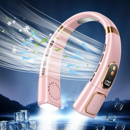 

Narveanno Deals USB Digital Display Silicone Fan Silent Sports Portable Leaf Less Electric Fan Hanging Neck Lazy Portable Outdoor Fan With Colorful Ambient Lighting