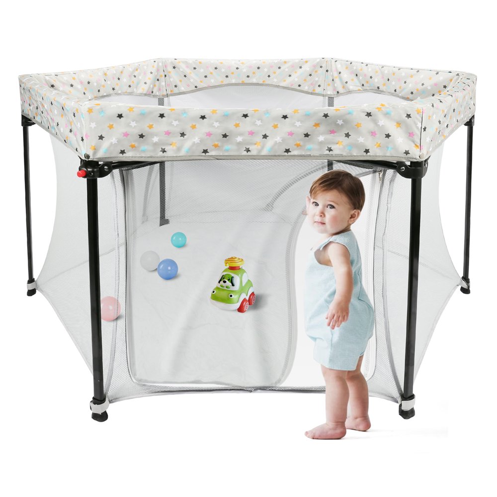 AGPTEK Portable Playard in Baby, Collapsible Playpen with Zipper Door