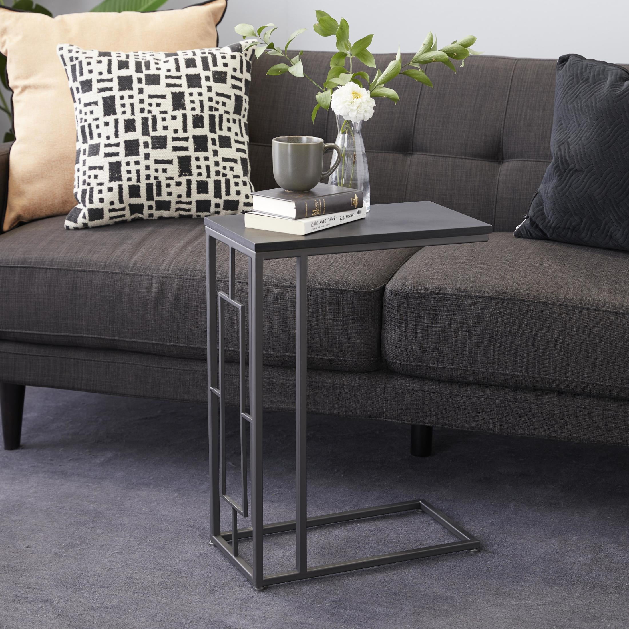 DecMode 19" x 26" Black Metal C-Shaped Accent Table with Black Metal Base, 1-Piece
