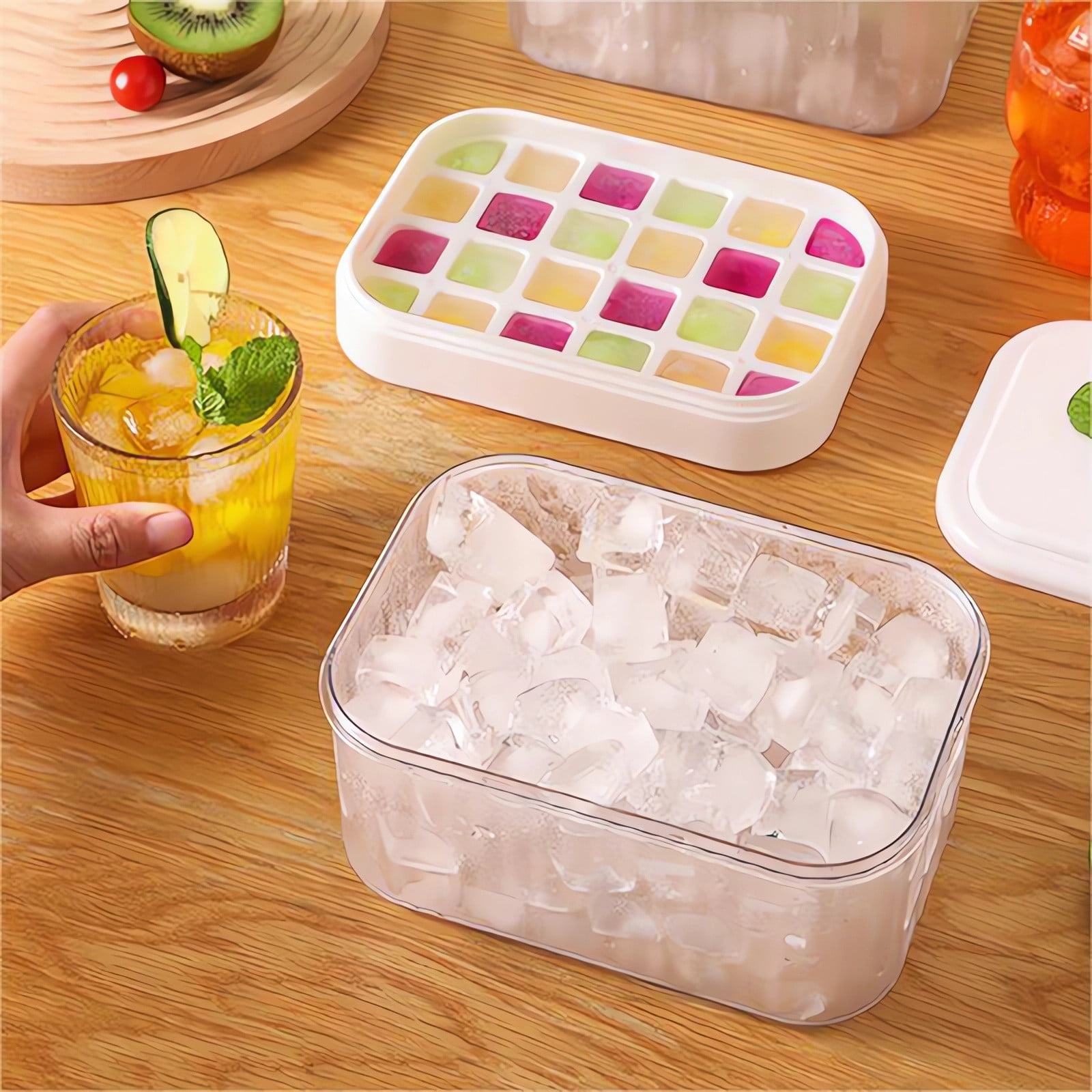 Push Ice Tray With Lid Ice Tray Ice Maker, Easy Release Ice Mold Freezer Ice Tray With Storage Bin Scoop, Large Capacity Ice Container Food Grade Ice Tray Ice Maker