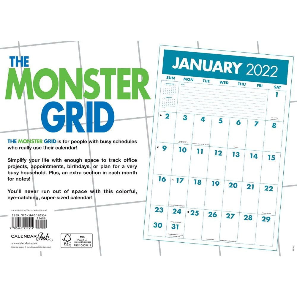 Monster 2022 Grid Wall Calendar (Other) - Walmart.com