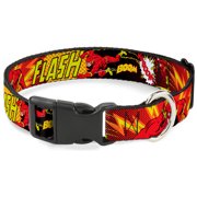 DC Comics Pet Collar, Dog Collar Plastic Buckle, The Flash Boom Kaboom, 7 to 8.5 Inches 0.5 Inch Wide