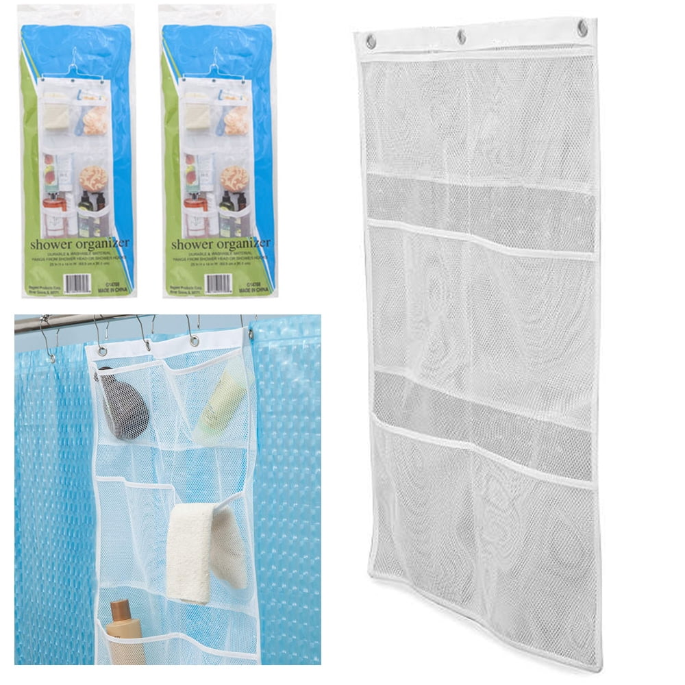 Green 6-Pocket Shower Organizer Bathroom Caddy Tub Hanging Mesh Storage Bag
