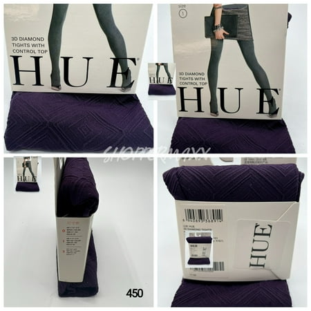HUE "Tights" Blackberry 3D Diamond Control Top Pantyhose Hosiery Size 1 (Size#:BlackBerry -SZ1;)