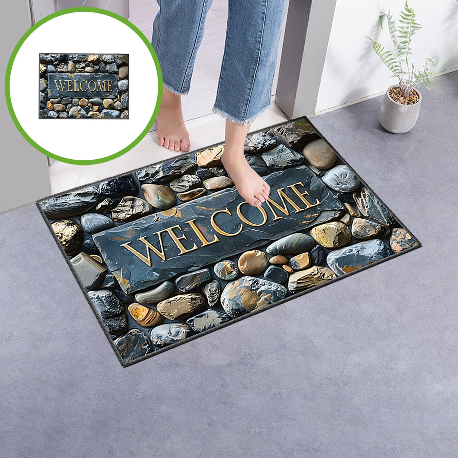 Rectangle Entrance Door Mat, Entry Way Doormat Front Door Rugs Outdoors Heavy Duty Welcome Mat, Non Slip Low Profile for Garage (Medium)