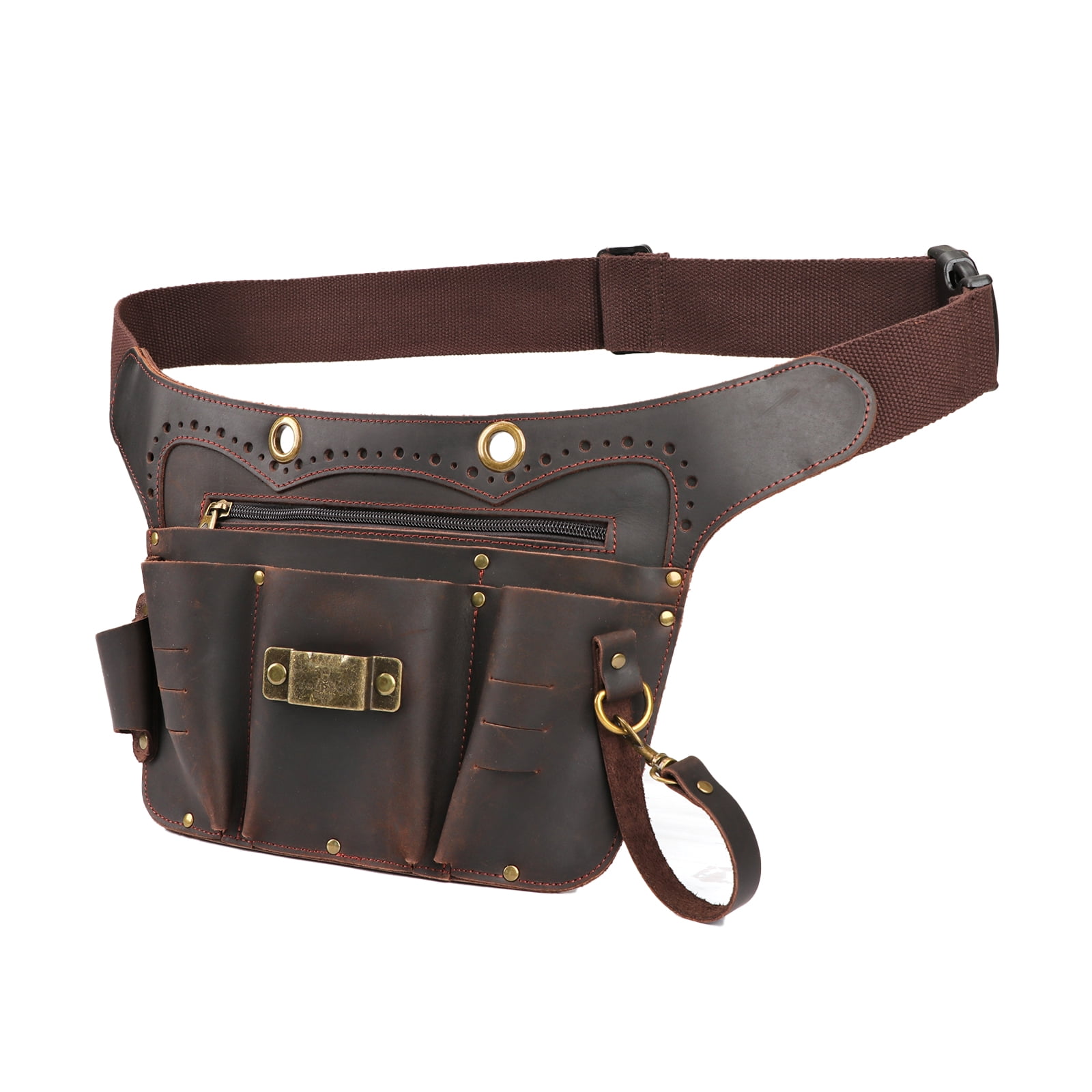 TOURBON Leather Tool Waist Bag Heavy Duty Tool Belt Pouch Quick Release Buckle Adjustable for Electrician Carpenter Brown