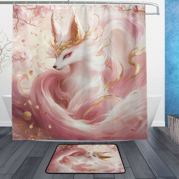 BZSMCE Shower Curtain and Bath Accessory Set,Gilded Fox in Bloom Pattern