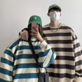 thumbnail image 2 of Sudadera unisex de gran tamaño, holgada, con cuello redondo, para hombre y mujer, moda coreana, rayas en contraste japonesas, ropa urbana preppy, 2 of 5