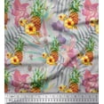 thumbnail image 1 of Soimoi Grey polyester Crepe Fabric Lily & Pine Fruits Print Sewing Fabric Yard 42 Inch Wide, 1 of 1