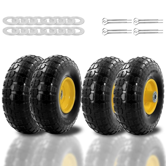 4 Pack Replacement Wheel for Garden Wagon Gorilla Cart, 10 Inch Solid Rubber Wheel with 5/8" Bearings, Heavy-Duty Cart Replacement Parts, Load 440 Lbs