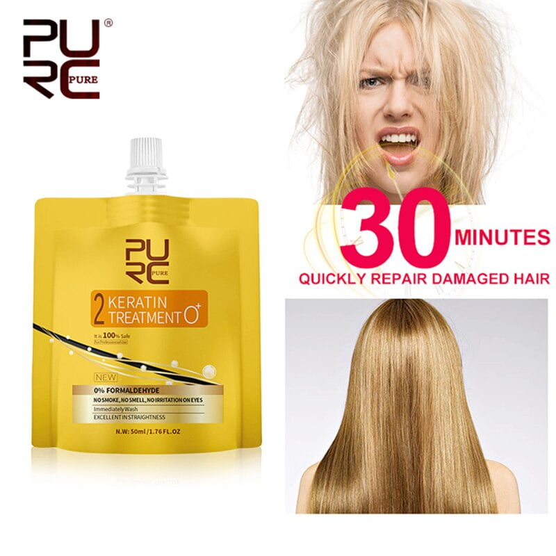 PURC New arrivals 2pcs of 50ml KERATIN TREATMENT No smell No Smoke No irritation striaghtening hair repair damaged hair care set