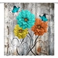thumbnail image 2 of Rustic Flower Shower Curtain Turquoise Orange Yellow Floral Abstract Leaves Vintage Wooden Board Butterfly Shabby Farmhouse Bran Bathroom Home Curtain Decor with Hooks-60"W x 72"L (Pack of 1), 2 of 7