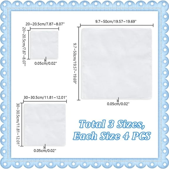 12 Pack Cotton Unisex Bandana 3 Style Cowboy Bandana Handkerchiefs Head Wrap Scarf Cotton Handkerchief White