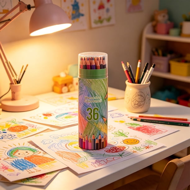 Juego de lápices de colores con 18, 24 o 36 lápices de madera multicolores al óleo en tubo portátil para dibujo, bocetos, libros para colorear y proyectos artísticos.