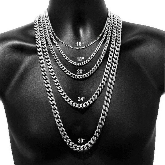 Silver Cuban Curb Chain Necklaces for Men and Women Stainless Steel