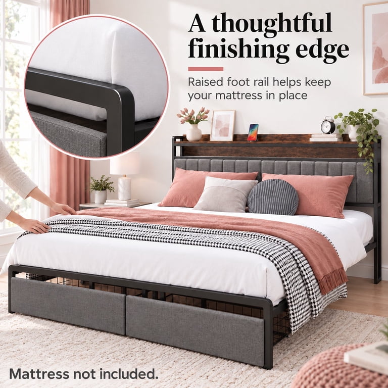 Furnibear LED Full Bed Frame with Storage Headboard photo 8