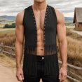 thumbnail image 3 of Western Cowboy Vest Men 70s Hippie Suede Tassel Fringe Vest Open Front Cardigan Jacket Outerwear, 3 of 6