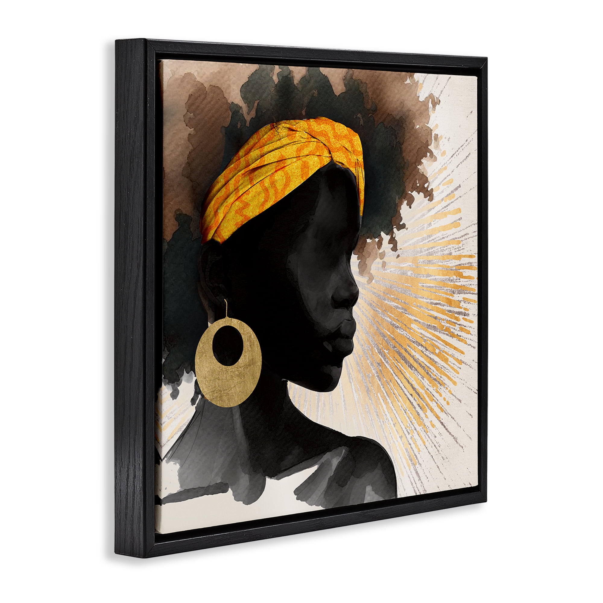 Stupell Industries Sunburst Silhouette with Headwrap Black Framed Floater Canvas Wall Art, design by CAD Designs