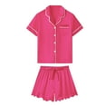 thumbnail image 5 of Pntutb Womens Summer Satin Loose Casual Half V-Neck Solid Mid-Calf Shirt Pajama Sets, 5 of 5