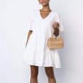 thumbnail image 3 of Fridja Womens Casual Short Sleeve Ruffle Solid Color V-Neck Loose Dress, 3 of 9