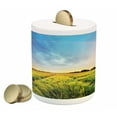 thumbnail image 1 of Rustic Piggy Bank, Rainbow in Sky over Wheat Field at Sunset Natural Paradise Rural Life Illustration, Ceramic Coin Bank Money Box for Cash Saving, 3.6" X 3.2", Green Yellow, by Ambesonne, 1 of 4