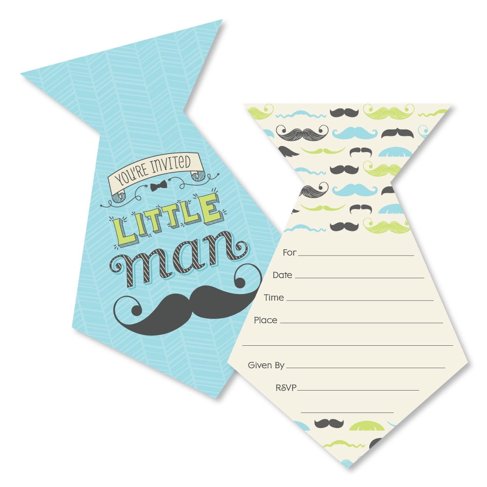 Dashing Little Man Mustache Party - Shaped Fill-In Invitations - Baby Shower or Birthday Party Invitations - Set of 12