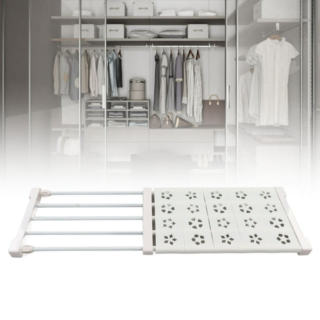 Étagère Extensible à Tension pour Garde-Robe, Organisateur Télescopique pour Garde-Robe avec Tuyau d'Acier et Matériau PP, pour Étagère à Chaussures Bibliothèque Rangement de Salle de Bain