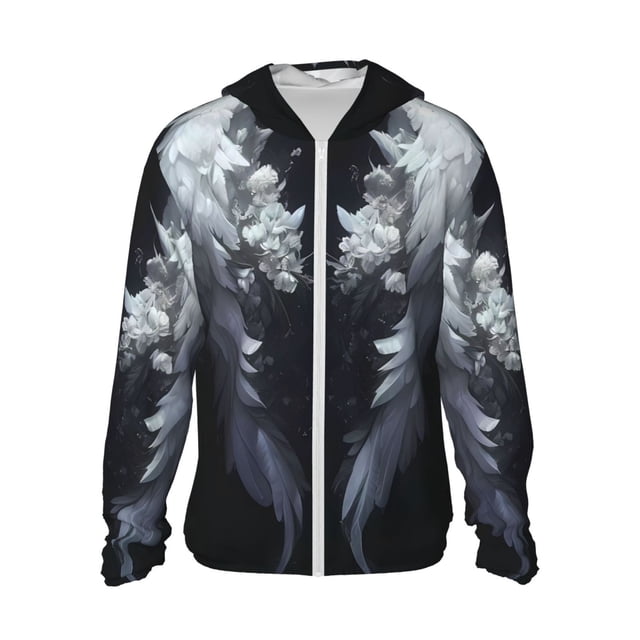 Fotbe Elegant Feathered Floral Wings Chaqueta con Protección Solar UPF 50+ para Hombre y Mujer, Camisa con Capucha y Bolsillos-Small