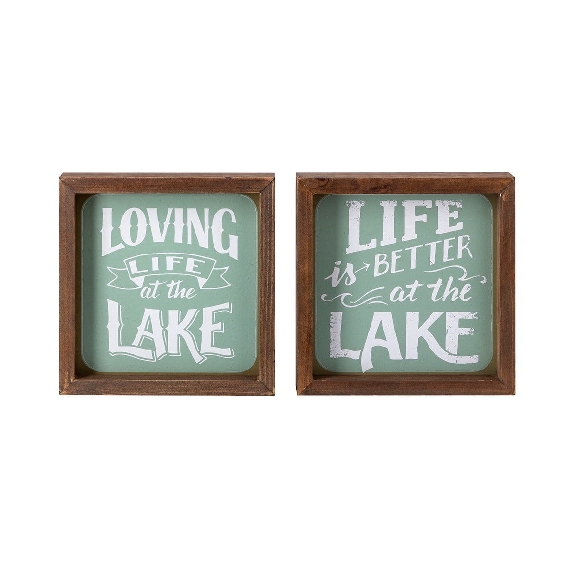 Set of 2 Rustic Green and White Square Lake Life Wall Decor 8