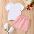 thumbnail image 6 of LNMQLPDBS Girls Skirt Set Short Sleeve Letters Print T Shirt & Pink Denim Skirt with Button 2pcs Outfits for 1 to 6 Years Trendy Classic Cute Summer Sets for School Vacation and Beach Play, 6 of 6