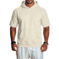 thumbnail image 2 of Short Sleeve Hoodies for Men Loungewear Fall Light Weight Hoodies Men with Pocket Beige 4XL, 2 of 6