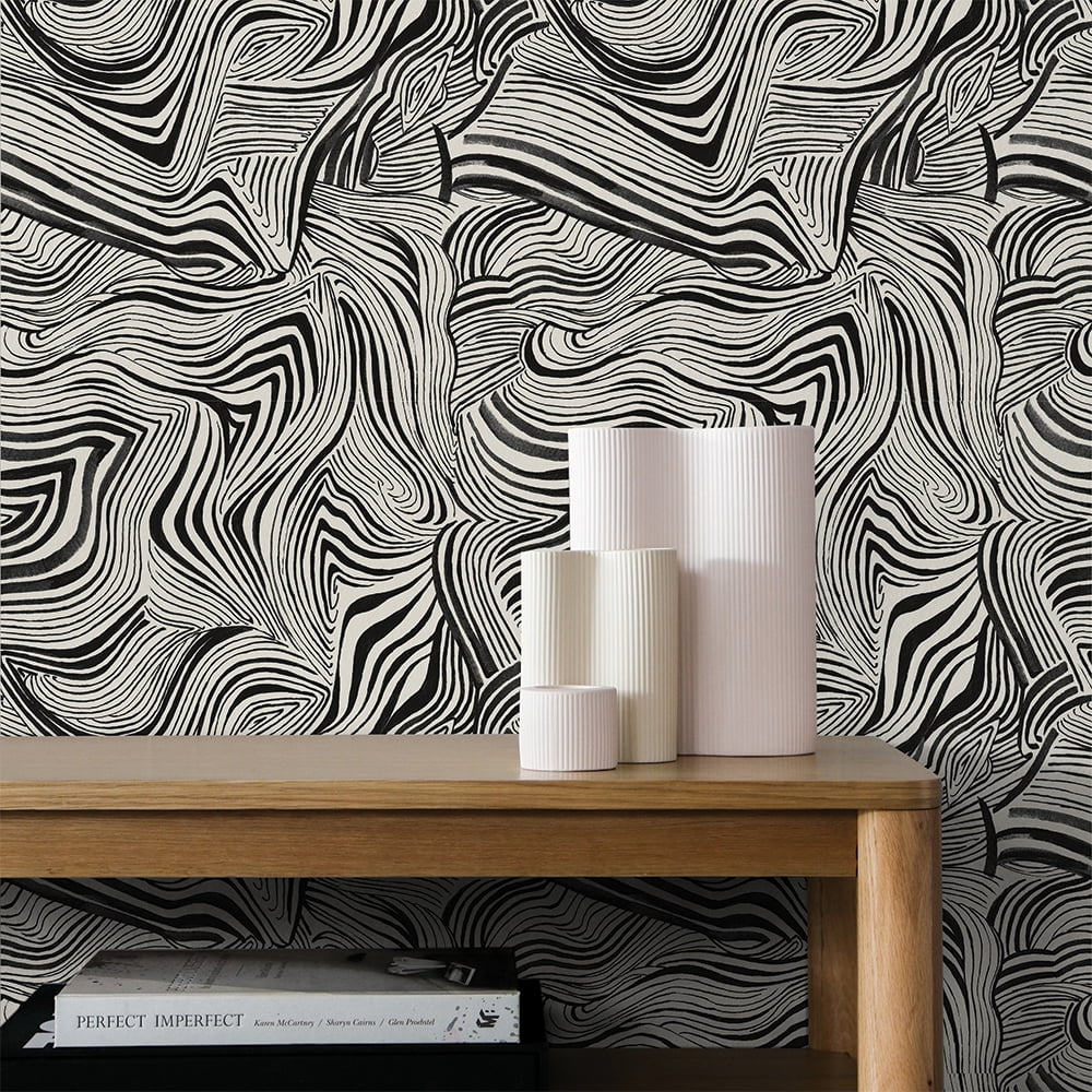 Tempaper x Novogratz Zebra Marble White & Black Peel and Stick Wallpaper, 20.5" x 16.5'