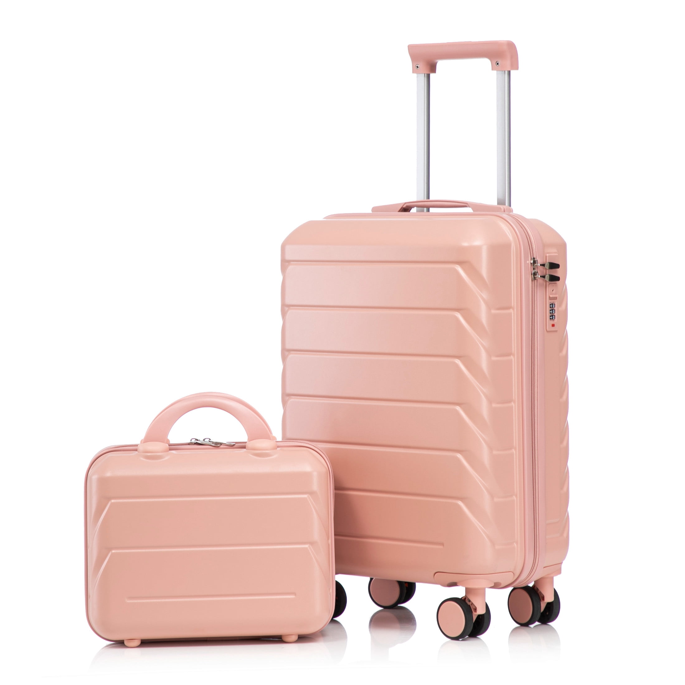 Noble House Lorven 2-Piece ABS Spinner Luggage Set, 20" Carry-On Suitcase and Cosmetic Case, Combination Lock, Pink