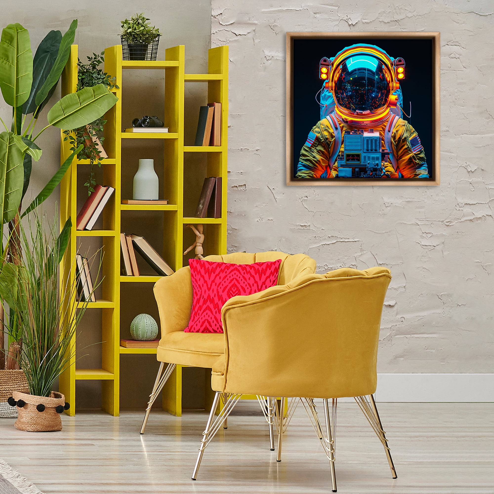 Stupell Industries Astronaut with Reflective Helmet Astrology & Stars Painting Brown Floater Framed Canvas Art Print Wall Art, 25 x 25