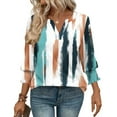 thumbnail image 4 of Rciityk Blouses for Women Summer 3/4 Length Sleeve V Neck T-Shirts with Smocked Cuffs Fall Fashion Vintage Print Dressy Casual Tunic Tops, 4 of 6
