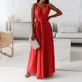 thumbnail image 2 of LWavelet Women's Sleeveless V-Neck Wrap Tie Waist Maxi Dress for Formal & Evening Wear Red S, 2 of 5