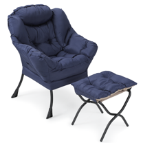 MoNiBloom Water-resistant Cotton Lazy Chair for Adults, Modern Upholstered Single Sofa with Ottoman, Removable Cover Accent Lounge Chair for Living Room, Navy Blue