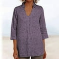 thumbnail image 2 of Vestidos Casuales Para Mujer, Blusas De Mujer De Moda Blusa holgada de lino con cuello en V, manga tres cuartos y botones decorativos para mujer., 2 of 6