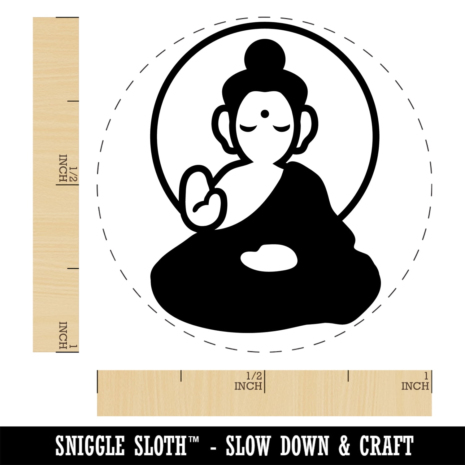 Buddha Siddhartha Gautama Buddhist Buddhism Self-Inking Rubber Stamp Ink Stamper - Brown Ink - Medium 1 Inch