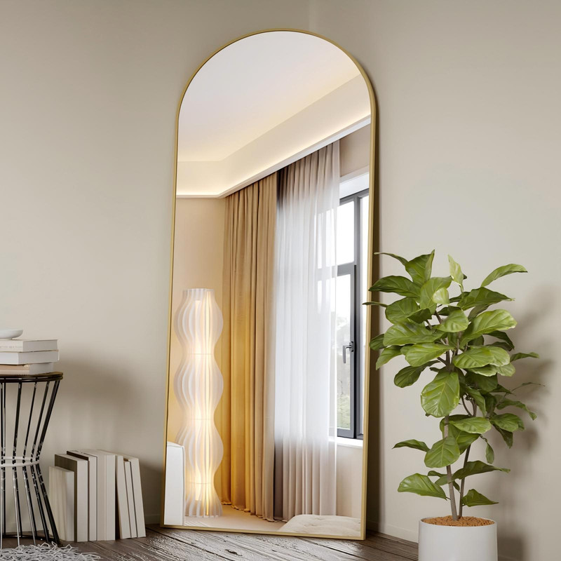 Mirrasia 21"x64" Arched Full Length Mirror Standing or Leaning Mirror,Gold