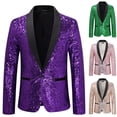 thumbnail image 6 of CENL Men Shiny Gold Sequin Glitter Embellished Blazer Jacket Nightclub Prom Suit, 6 of 6