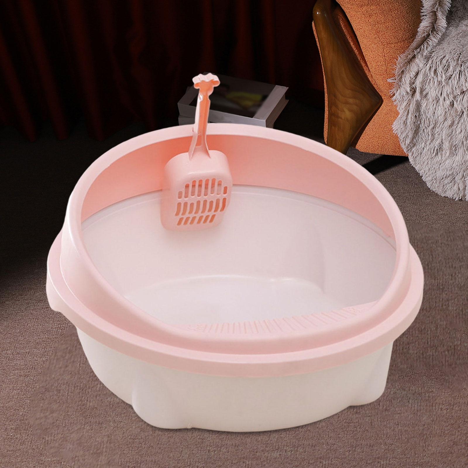 Cat Durable with High Side Privacy Walls Cat Sandbox Semi Enclosed Bedpan Pet Litter Tray Kitty Litter Pan for Small Animals Cats pink