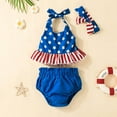 thumbnail image 2 of Odeerbi Baby Bodysuit Layette Set Onesie for Toddler Girls Independence Day 2025 Fashion Stripe Star Print Bow Romper Headdress Suit Blue, 2 of 9