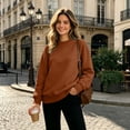 thumbnail image 2 of Nestiefly Oversized Crewneck Sweatshirt Women Fleece Long Sleeve No Hood Pullover Fall Casual Sweat Shirts Brown 2XL, 2 of 7