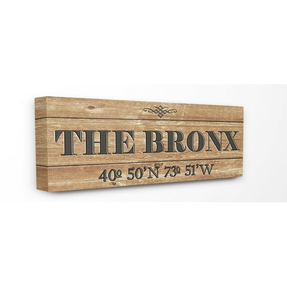Stupell Industries Plank City Coordinates The Bronx Town & City Painting Gallery Wrapped Canvas Art Print Wall Art, 10 x 24
